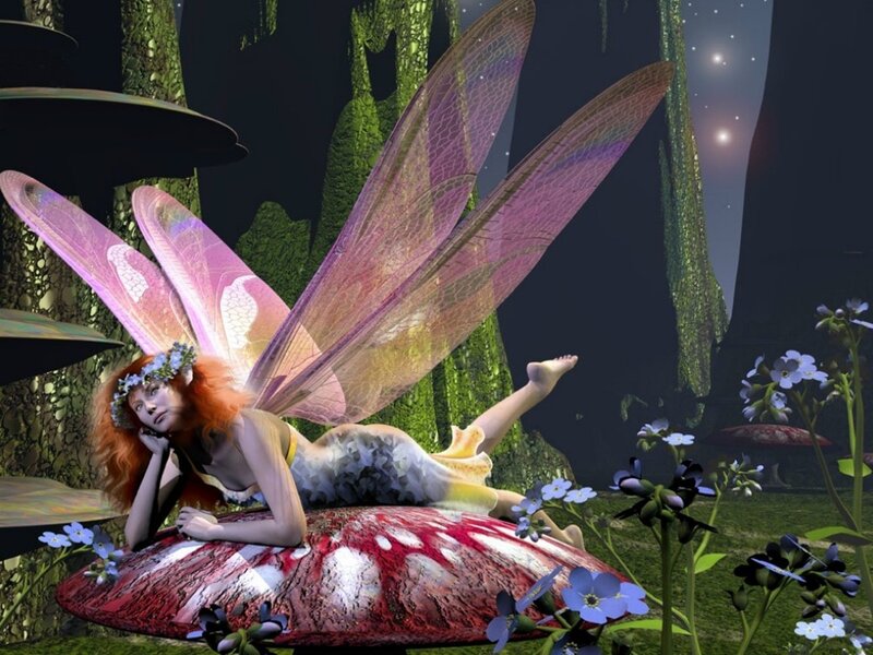Red-haired Fairy on Mushroom — Green