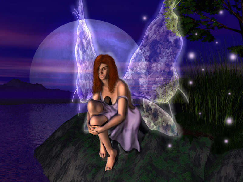 Red-haired Fairy on Rock — Purple