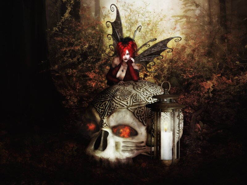 Red-haired Fairy on Skull