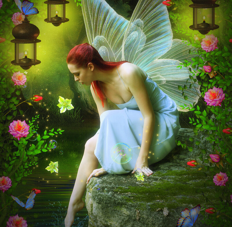 Red-haired Fairy Sitting — Green