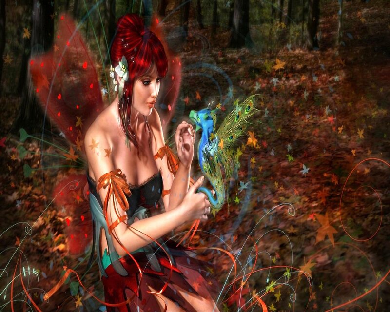 Red-haired Fairy with Bird — Red, Magical