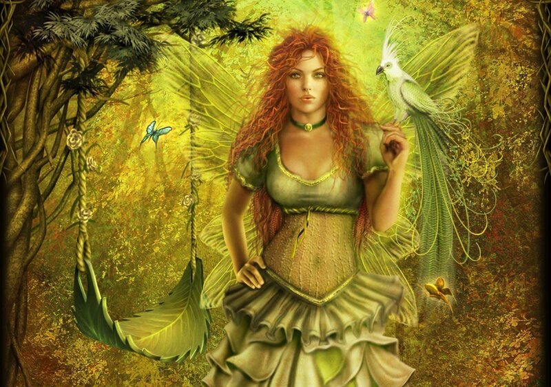 Red-haired Fairy with Bird