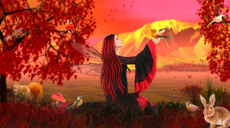 Red-haired Fairy with Birds