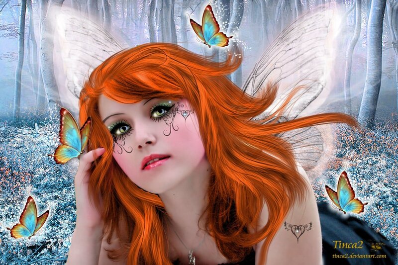 Red-haired Fairy with Butterflies — Orange