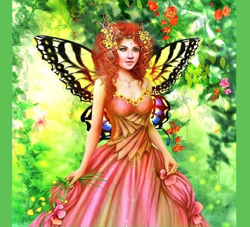 Red-haired Fairy with Butterfly Wings — Pink