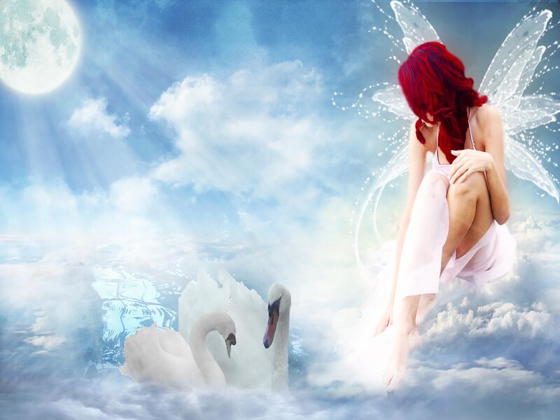 Red-haired Fairy with Swans — Blue
