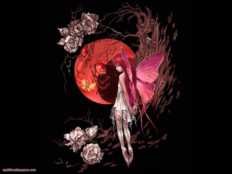 Red-haired Fairy with Wings — Black, Dark, Night