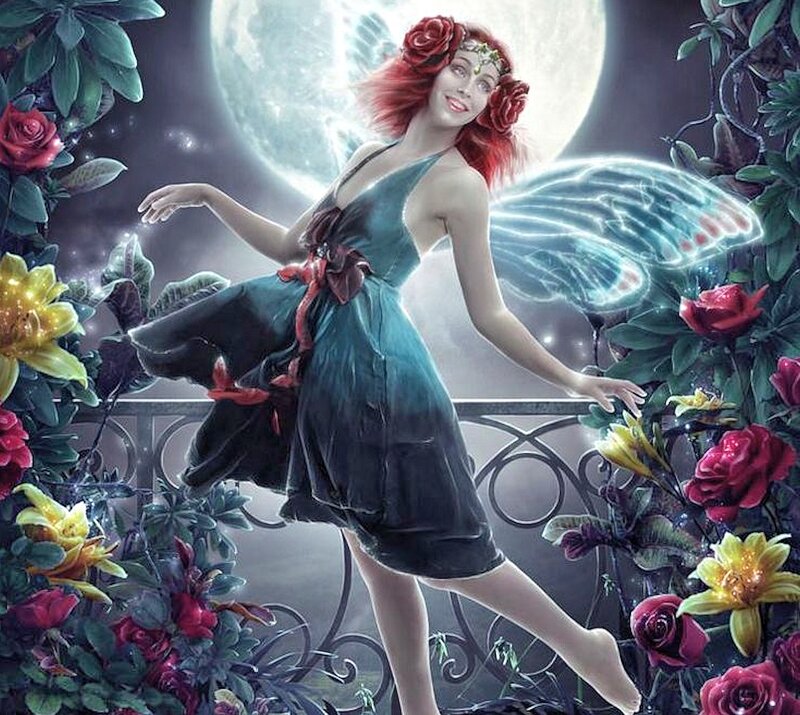 Red-haired Fairy with Wings — Green, Fantasy