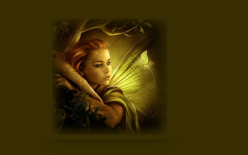 Red-haired Fairy with Wings — Green, Serene, Night