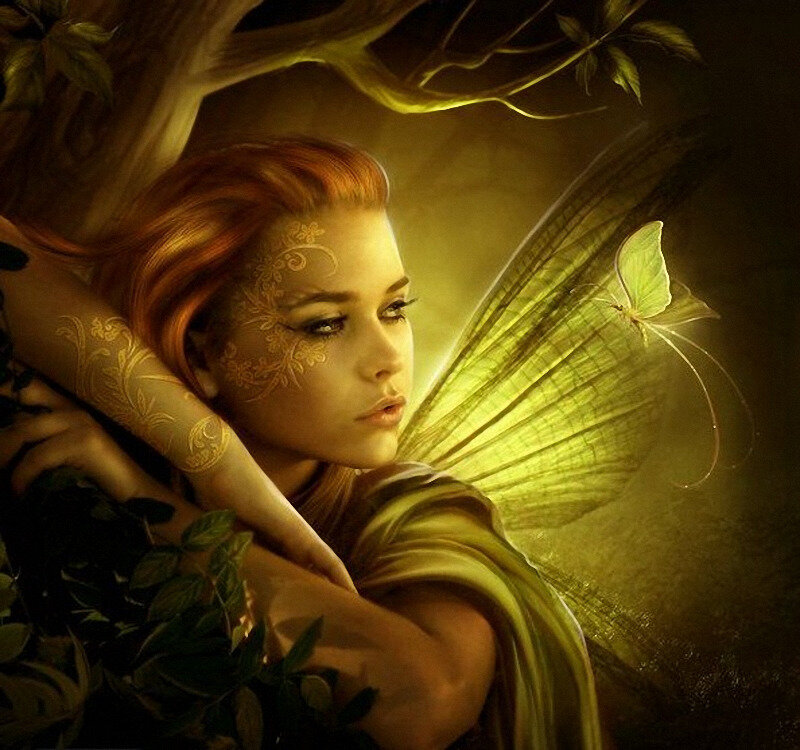 Red-haired Fairy with Wings — Green