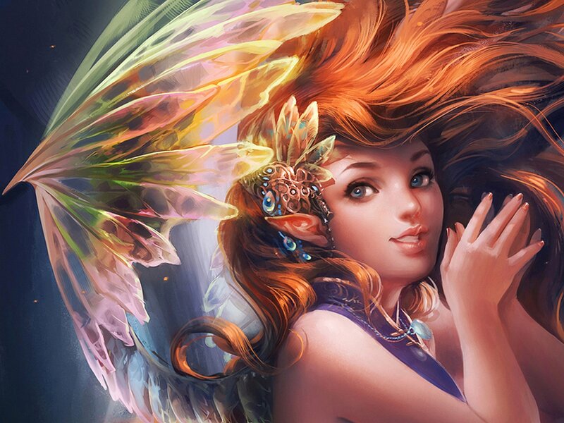 Red-haired Fairy with Wings — Orange, Dramatic