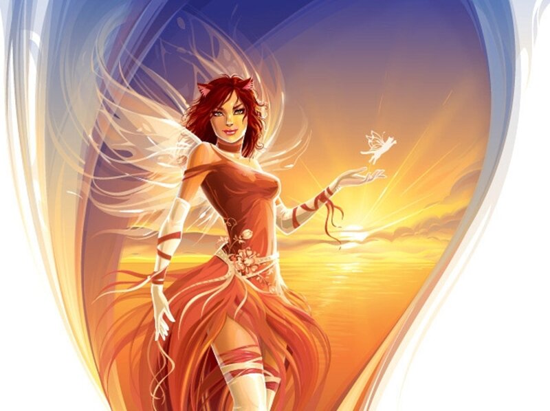 Red-haired Fairy with Wings — Orange, Serene