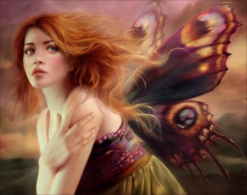 Red-haired Fairy with Wings — Purple, Dramatic