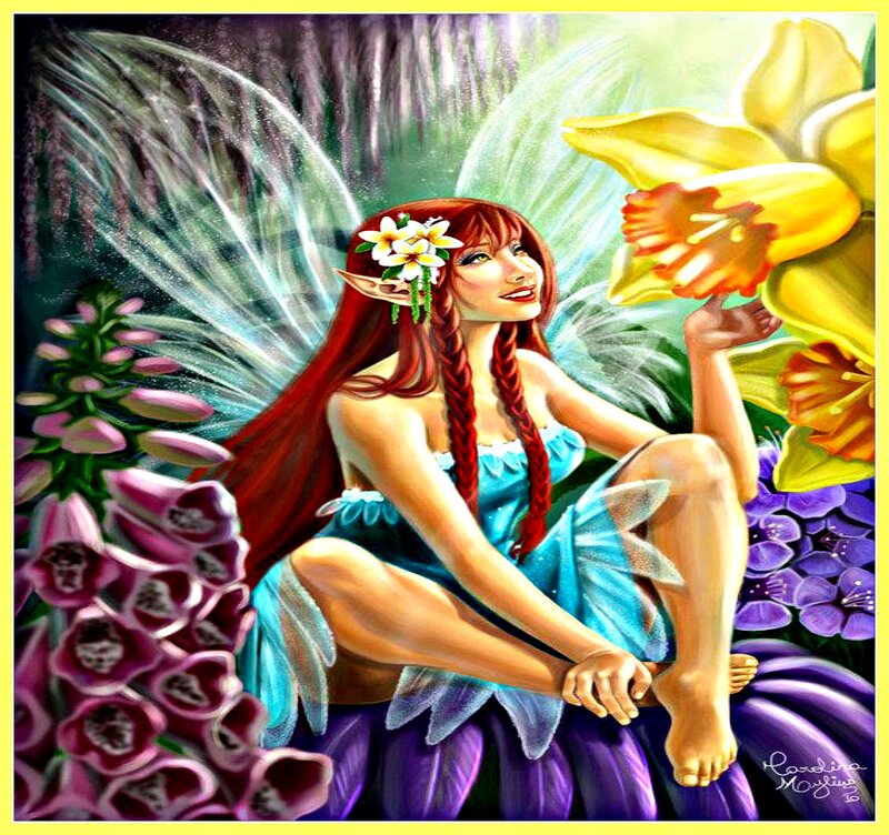 Red-haired Fairy with Wings — Purple, Serene