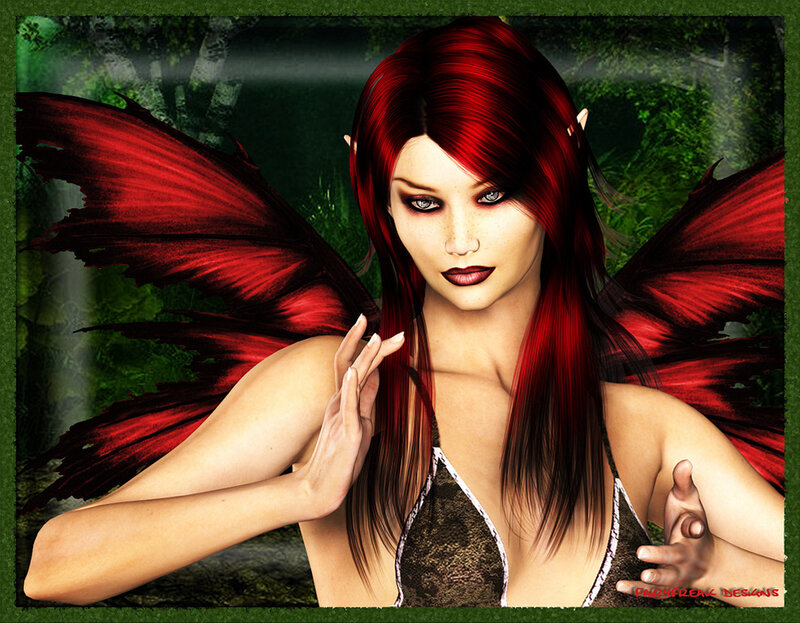 Red-haired Fairy with Wings — Red, Dramatic, Digital Art
