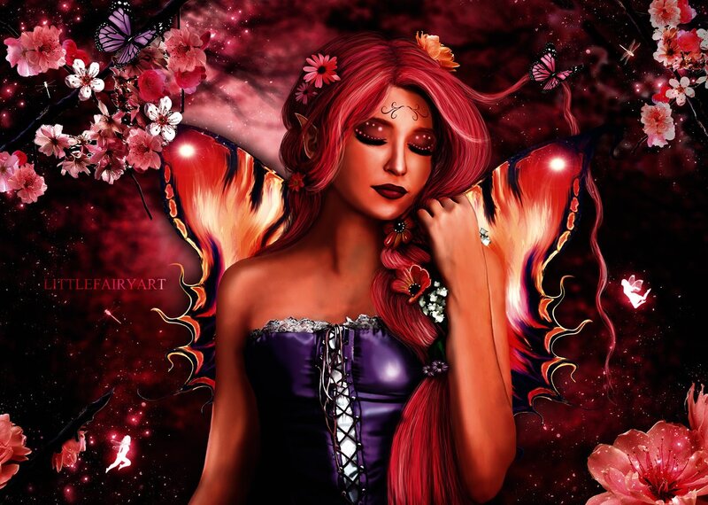 Red-haired Fairy with Wings — Red, Dramatic, Night
