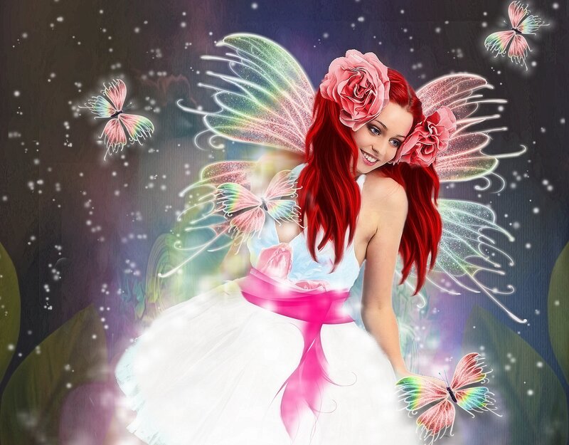 Red-haired Fairy with Wings — White, Magical