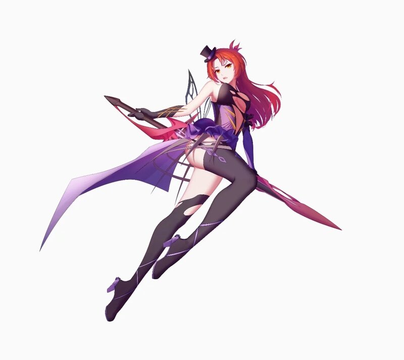 Red-haired Female Character — Purple, Dramatic, Anime