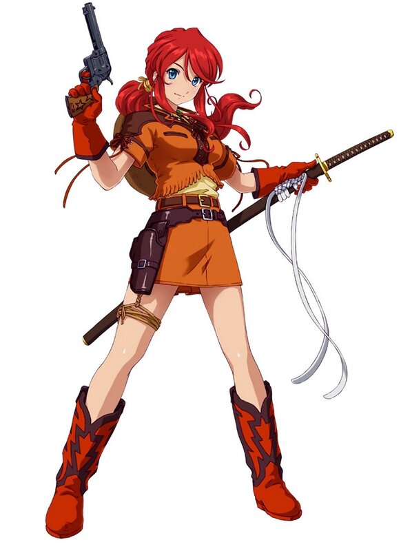 Red-haired Female Character — Red, Confident, Anime, Gun