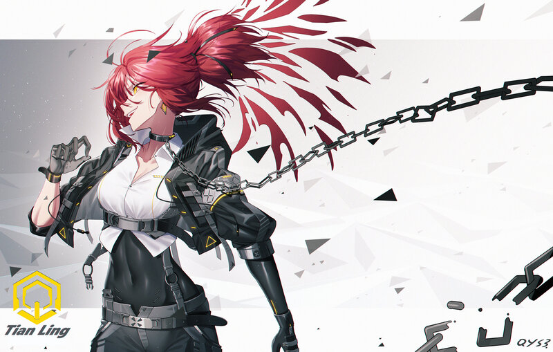 Red-haired Female Character — Red, Dramatic, Digital Art, Chain