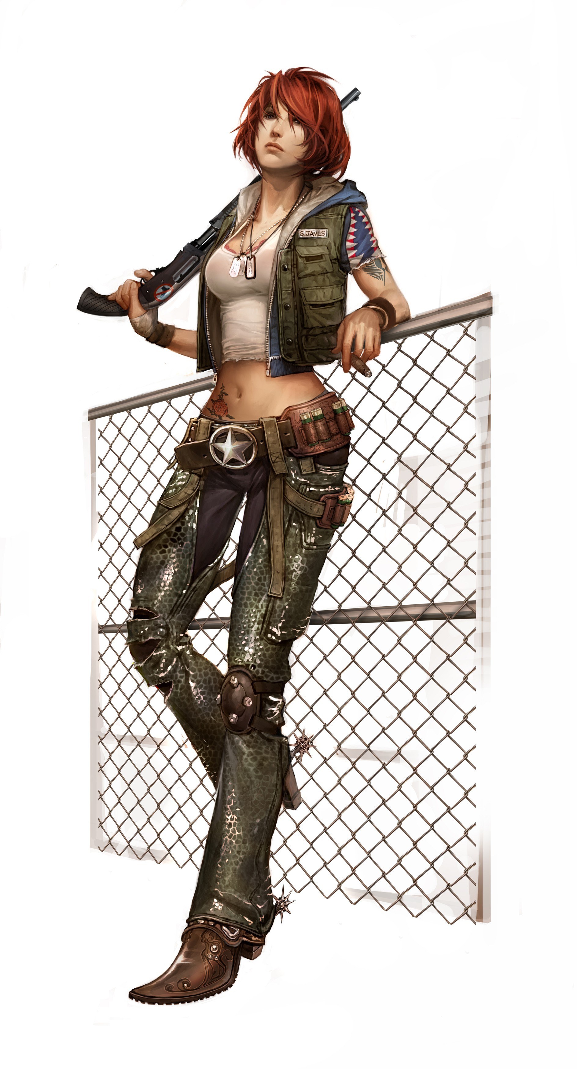 Red-haired female soldier character