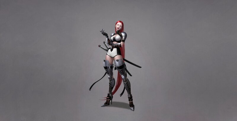 Red-haired Female Warrior — Gray, Confident