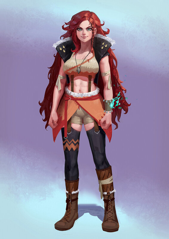 Red-haired Female Warrior — Red, Confident, Digital Art