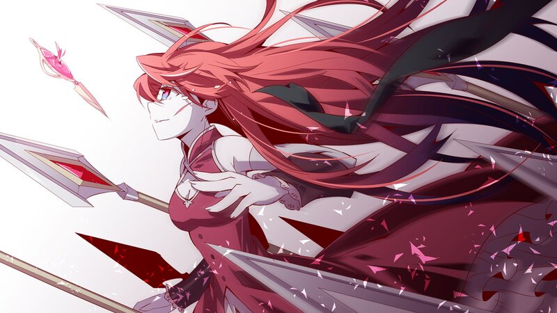 Red-haired Female Warrior — Red, Dramatic, Anime, Spear