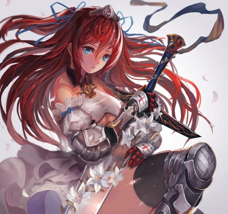 Red-haired Female Warrior — Red, Dramatic, Anime, Sword, Armor