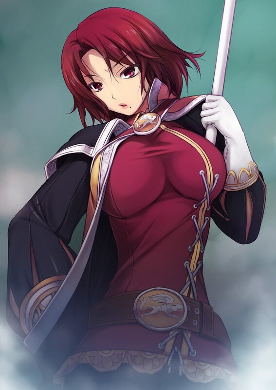 Red-haired Female Warrior — Red, Dramatic, Anime, Sword, Cloak