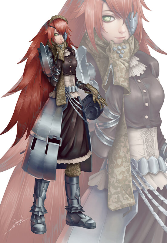 Red-haired Female Warrior — Red, Dramatic, Digital Art, Eyepatch