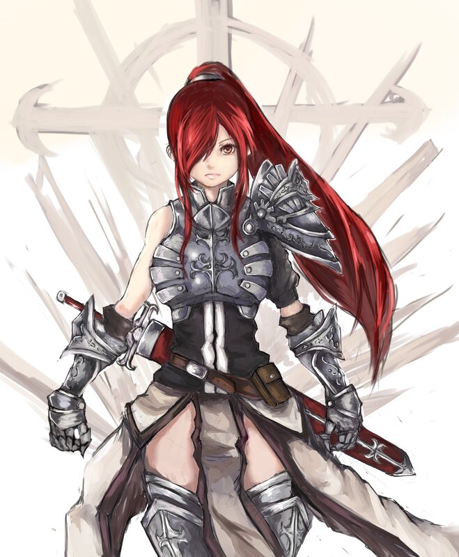 Red-haired Female Warrior — Red, Dramatic, Digital Art, Sword, Armor