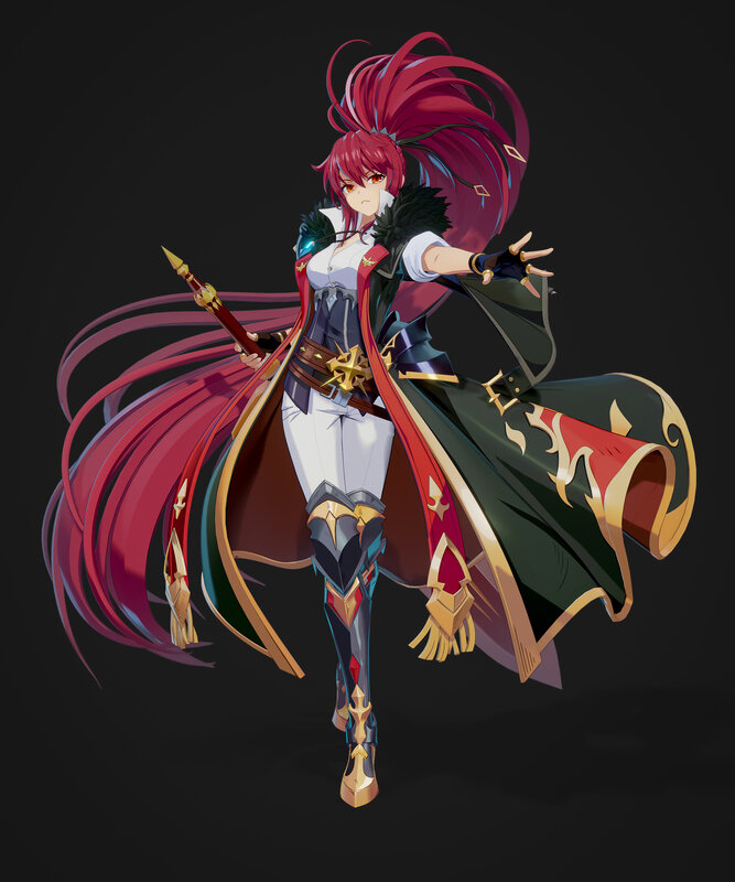 Red-haired Female Warrior — Red, Dramatic, Digital Art, Sword, Cloak