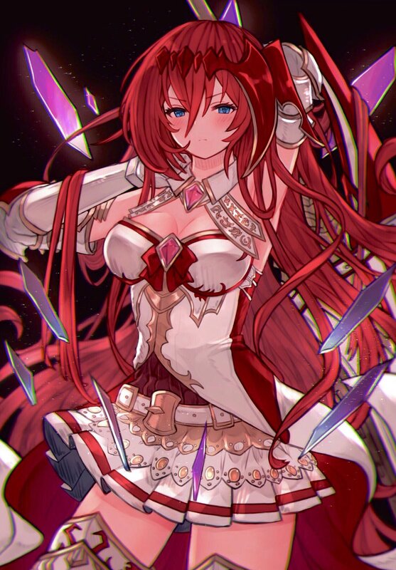 Red-haired Female Warrior — Red, Dramatic, Night, Anime, Swords