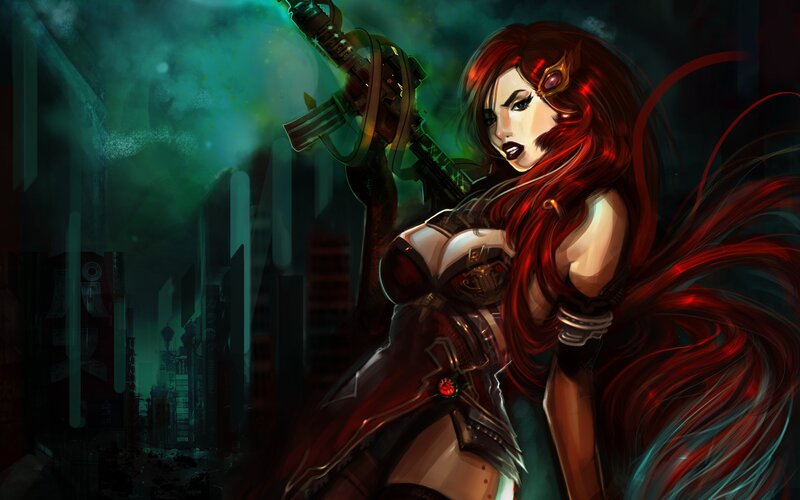 Red-haired Female Warrior — Red, Dramatic, Night, Digital Art, Gun