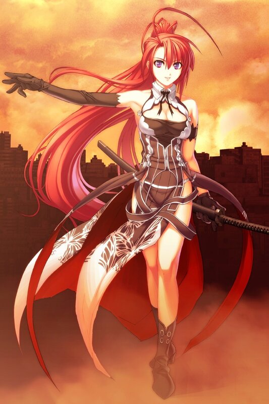 Red-haired Female Warrior — Red, Dramatic, Sunset, Anime