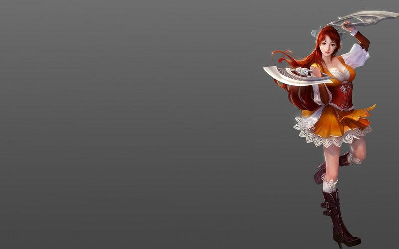 Red-haired Female Warrior — Red, Dynamic, Digital Art, Sword