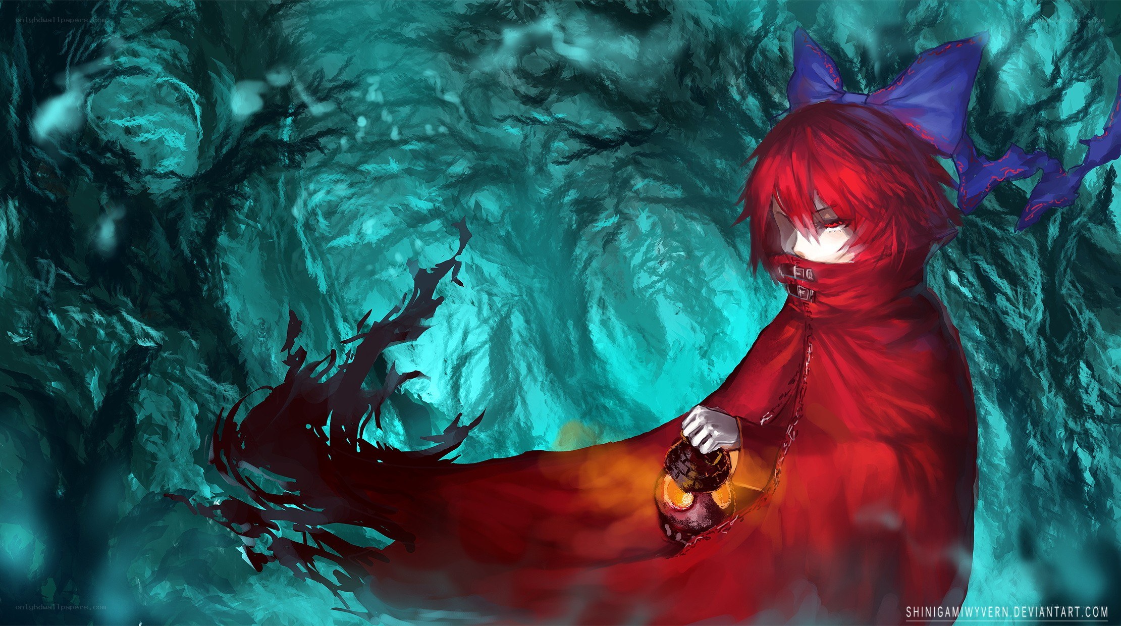 Red-haired figure in a cave