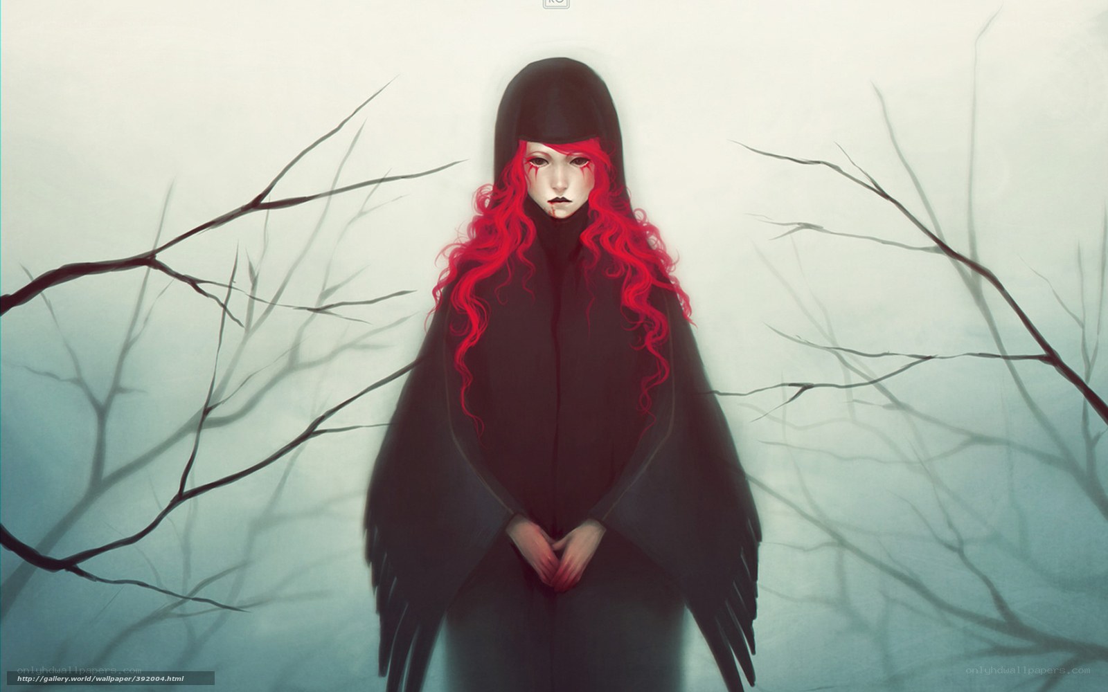 Red-haired figure in black cloak