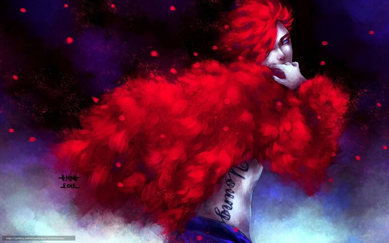 Red-haired figure in dark setting