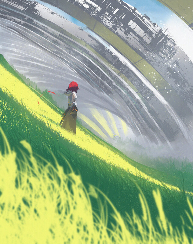 Red-haired Figure in Field — Green
