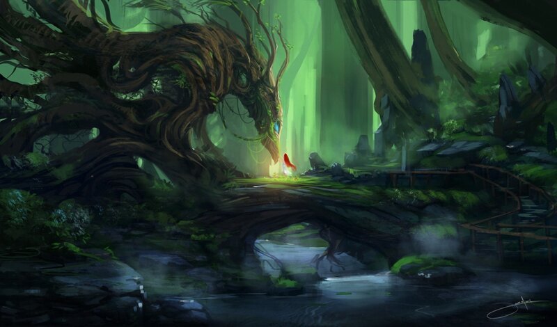 Red-haired Figure in Forest — Green