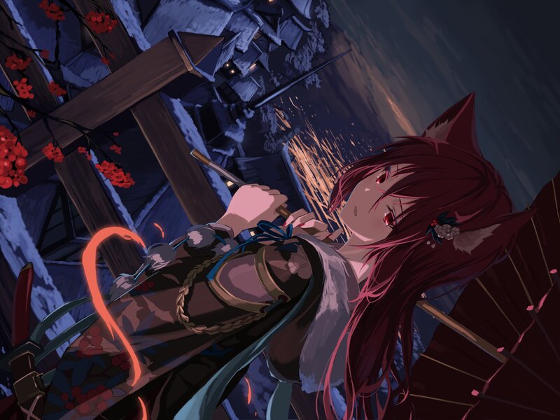 Red-haired Fox Girl — Red, Dramatic, Night