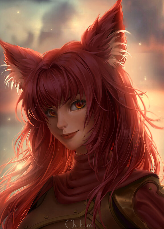 Red-haired Fox Girl — Red, Dramatic, Sunset