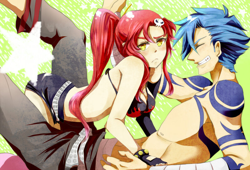 Red-haired girl and blue-haired boy