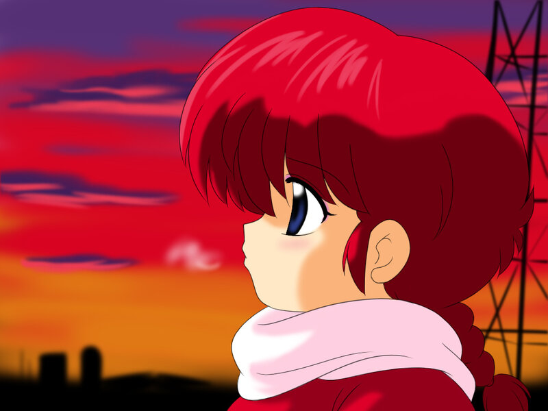 red-haired girl at sunset
