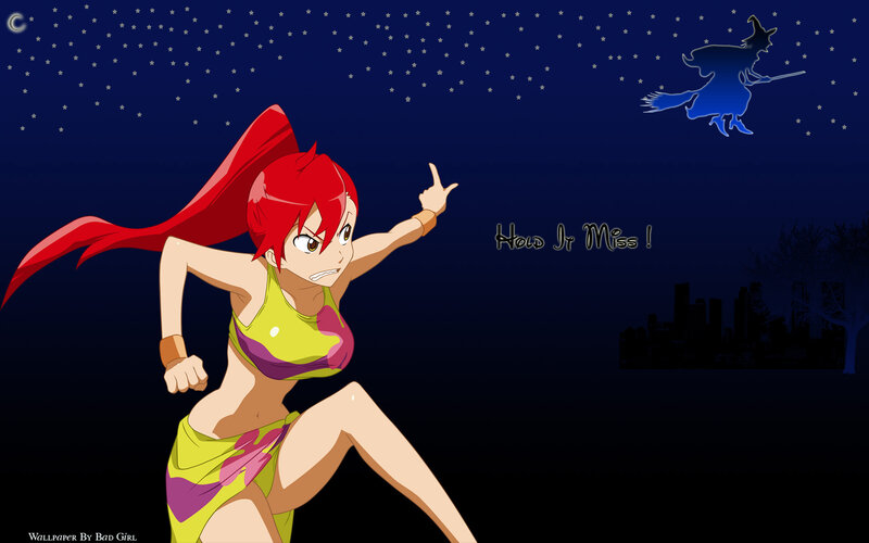 Red-haired girl chasing witch