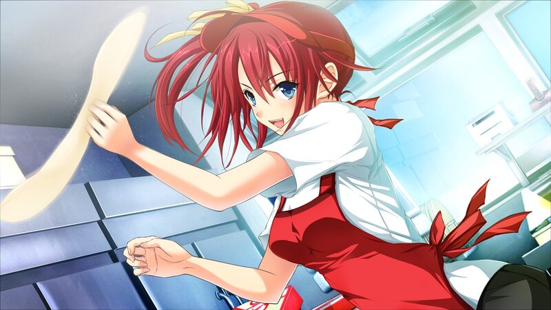 red-haired girl cooking pizza