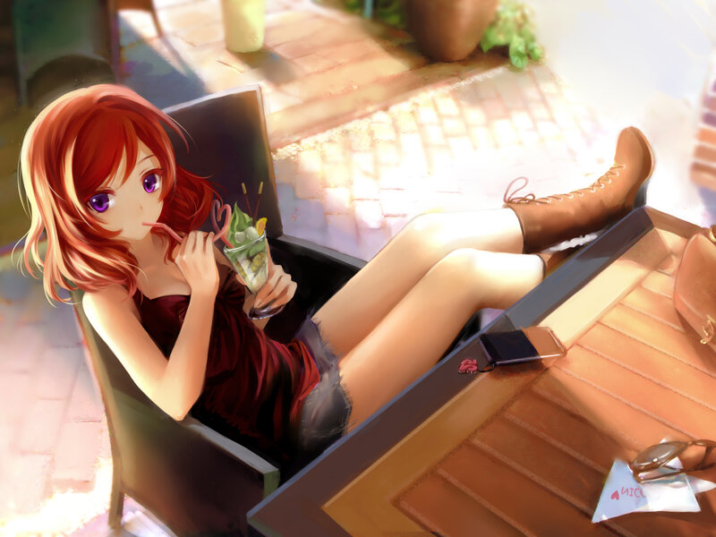 Red-haired Girl Drinking — Red, Relaxed