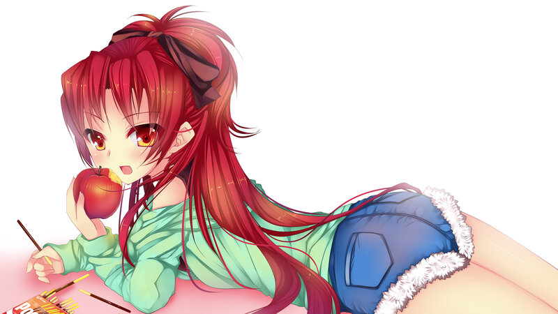 Red-haired Girl Eating Apple — Red, Calm